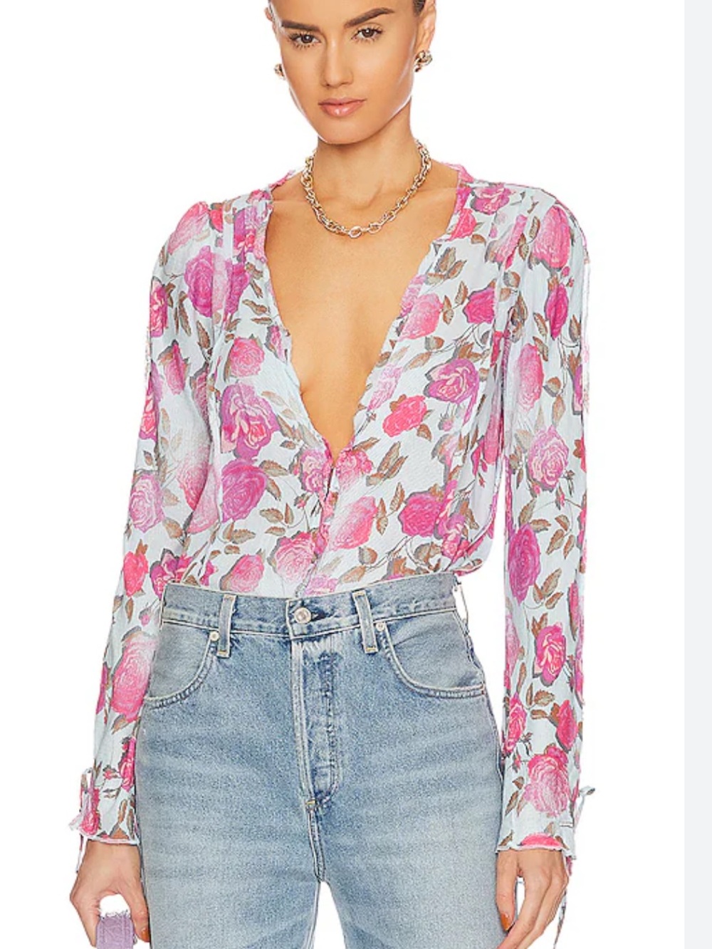NWT Intimately Free People Everything’s Rosy Bodysuit‎ in Icy Blue/ Pink Small - Picture 2 of 7